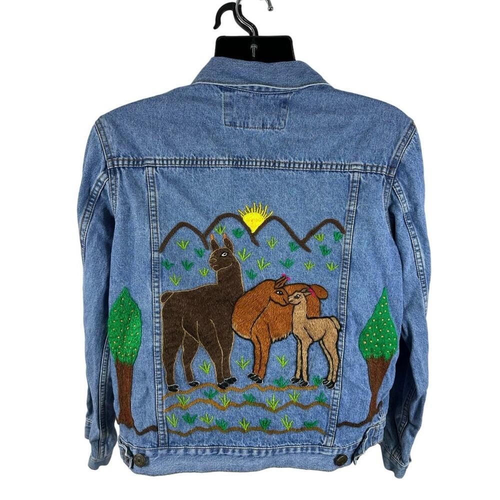 Alpaca Connection Big Alpaca Embroidery Denim Jacket Trucker Size XL Button Up